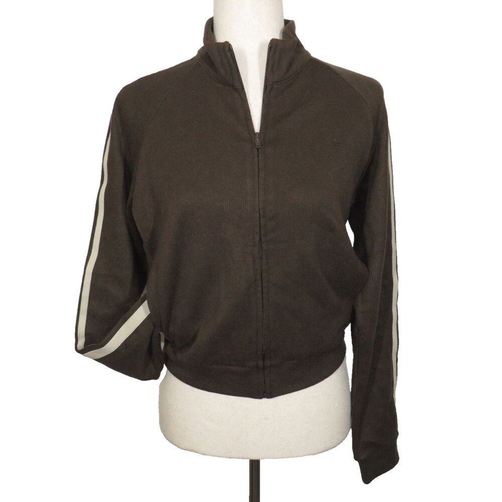 Halara Dark Brown Ribbed Full Zip Side Stripe Side Pocket Track Jacket Sz Small